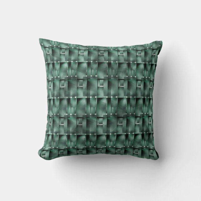Rectangular shapes in olive green colour and spots cushion (Front)