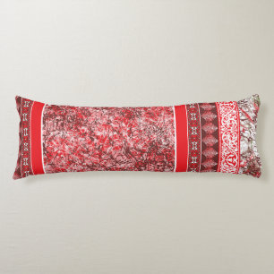 Rectangular textile design with ornate red, white, body cushion