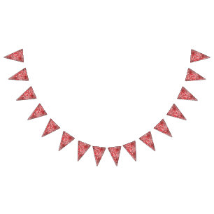 Rectangular textile design with ornate red, white, bunting
