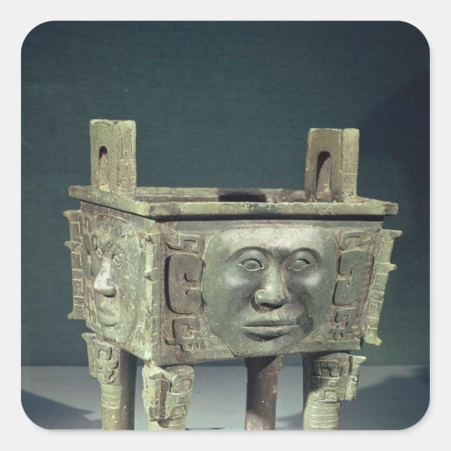 Rectangular 'ting' vessel with human faces square sticker (Front)