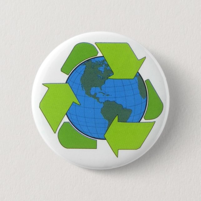 recycle earth 6 cm round badge (Front)