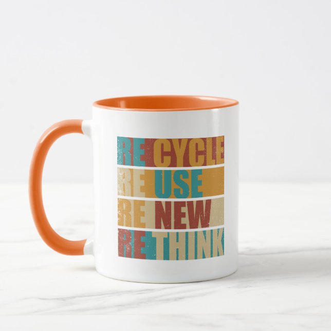 Recycle reduce reuse renew rethink mug (Left)