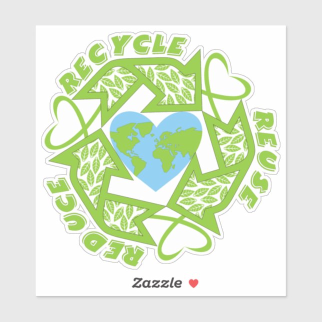 Recycle, Reuse, Reduce green Earth heart (Sheet)