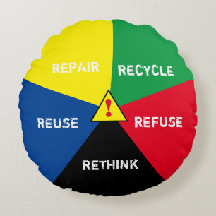! Recycle, ReUse, ReFuse, Rethink - Save Planet Round Cushion