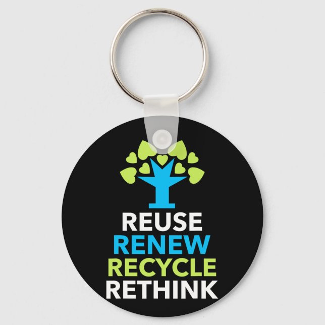 Recycle Reuse Renew Rethink Activism Earth Day  Key Ring (Front)