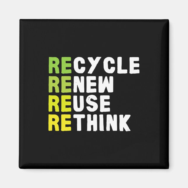Recycle Reuse Renew Rethink Crisis Environmental E Magnet (Front)