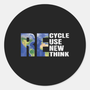 Recycle Reuse Renew Rethink Earth Day Eco Awarenes Classic Round Sticker