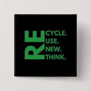 Recycle Reuse Renew Rethink Earth Day Environment 15 Cm Square Badge