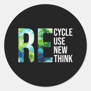 Recycle Reuse Renew Rethink Earth Day Environmenta Classic Round Sticker
