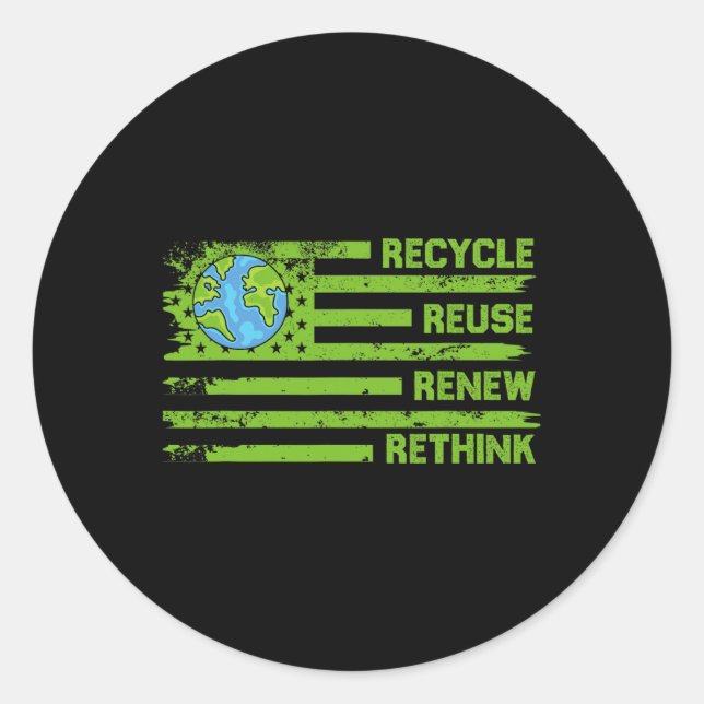 Recycle Reuse Renew Rethink Earth Day Environmenta Classic Round Sticker (Front)