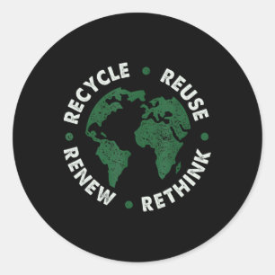 Recycle Reuse Renew Rethink Earth Day Environmenta Classic Round Sticker