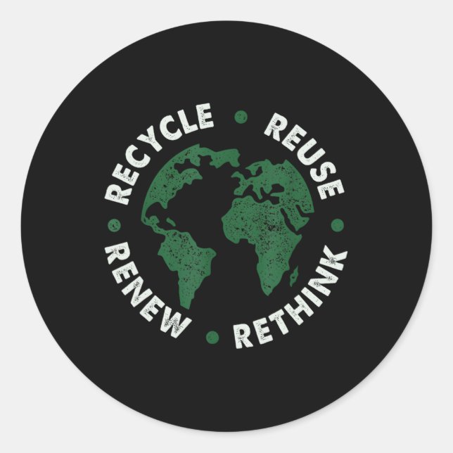 Recycle Reuse Renew Rethink Earth Day Environmenta Classic Round Sticker (Front)