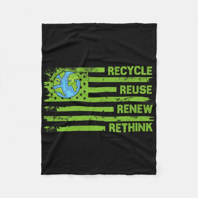 Recycle Reuse Renew Rethink Earth Day Environmenta Fleece Blanket (Front)