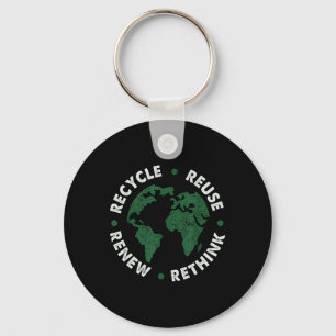 Recycle Reuse Renew Rethink Earth Day Environmenta Key Ring