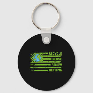 Recycle Reuse Renew Rethink Earth Day Environmenta Key Ring