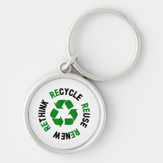 Recycle Reuse Renew Rethink Earth Day Environmenta Key Ring (Front)