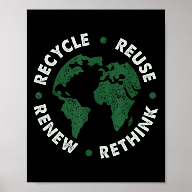 Recycle Reuse Renew Rethink Earth Day Environmenta Poster (Front)