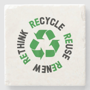 Recycle Reuse Renew Rethink Earth Day Environmenta Stone Coaster
