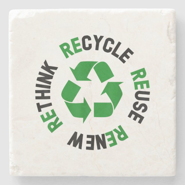 Recycle Reuse Renew Rethink Earth Day Environmenta Stone Coaster (Front)