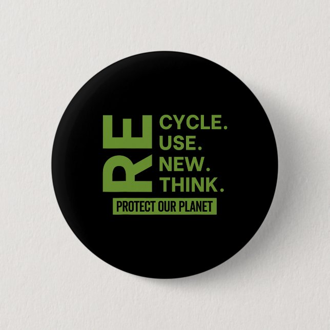 Recycle Reuse Renew Rethink Protect Our Planet Ear 6 Cm Round Badge (Front)
