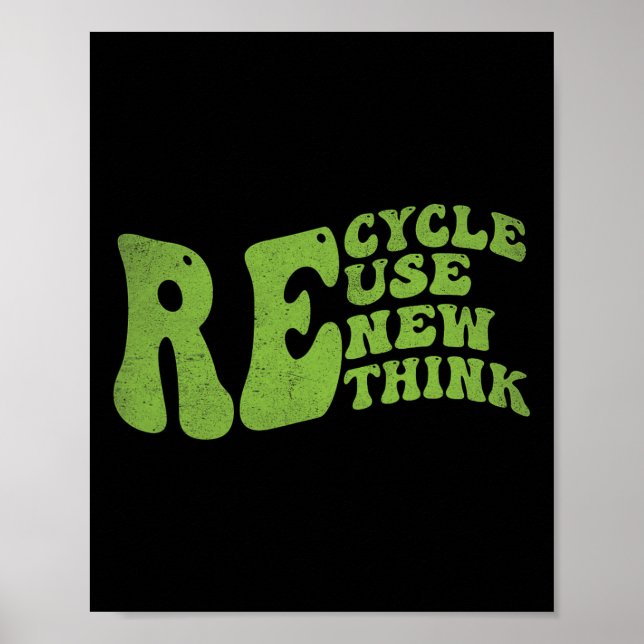 Recycle Reuse Renew Rethink Retro Groovy Earth Day Poster (Front)