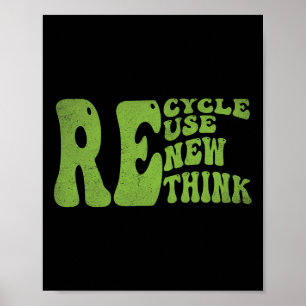 Recycle Reuse Renew Rethink Retro Groovy Earth Day Poster