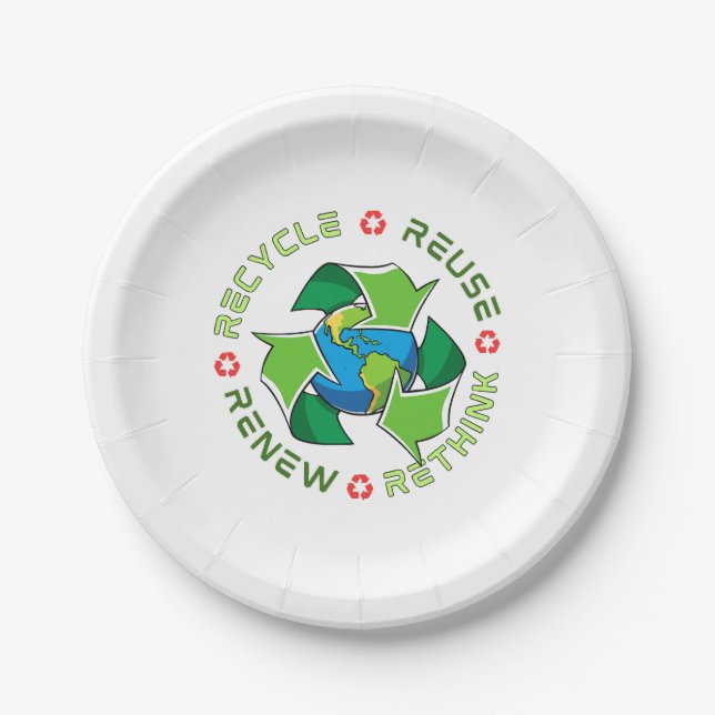 Recycle, Reuse, Renew, Rethink. Save Planet Earth Paper Plate (Front)