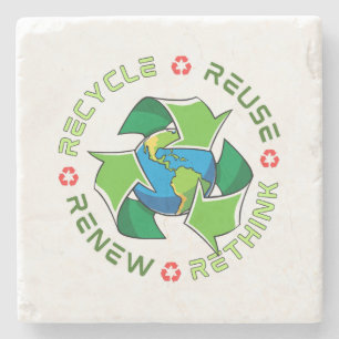 Recycle, Reuse, Renew, Rethink. Save Planet Earth Stone Coaster