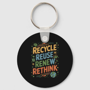 Recycle Reuse Renew Rethink Tie Dye Quote Key Ring