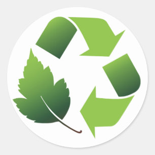 RECYCLE SYMBOL WITH LEAF CLASSIC ROUND STICKER