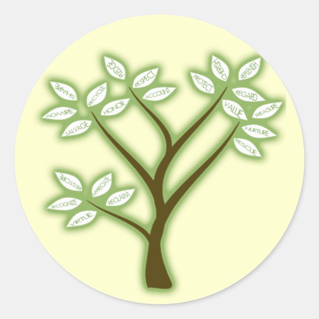 RECYCLE WORD TREE CLASSIC ROUND STICKER (Front)