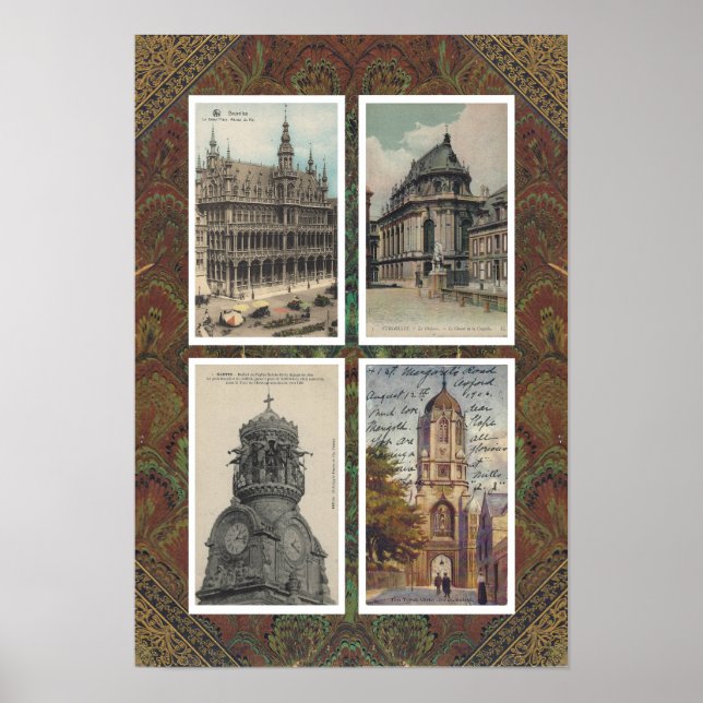 RECYCLED ART: 1900s EURO ARCHITECTURE 4 POSTCARDS Poster (Front)