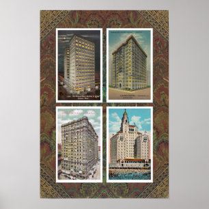 RECYCLED ART: 1920S USA ARCHITECTURE 4 POSTCARDS POSTER