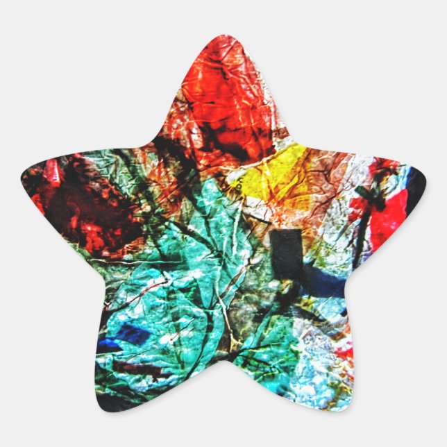 Recycled plastic abstract blue star sticker (Front)