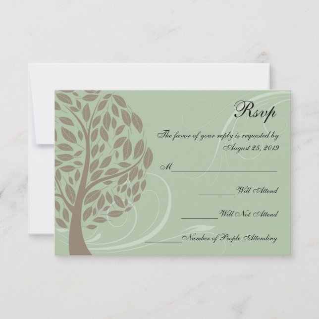 Recycled Sage Green/Brown Stylised Eco Tree RSVP Card (Front)