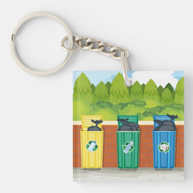 Recycling Bins Colour Coded Waste Sorting Key Ring (Front)