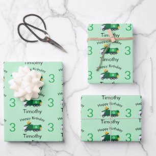 Recycling Garbage Truck Boy's Name & Age Birthday Wrapping Paper Sheet