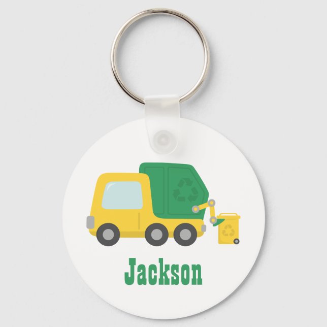 Recycling Garbage Truck Boys Personalized Key Ring (Front)