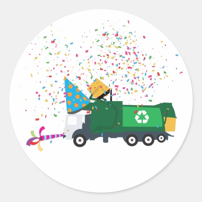 Recycling Garbage Truck Party Classic Round Sticker (Front)