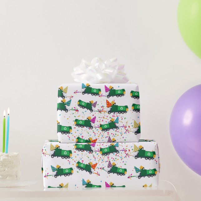 Recycling Garbage Truck Party Pattern  Wrapping Paper (Party Gifts)