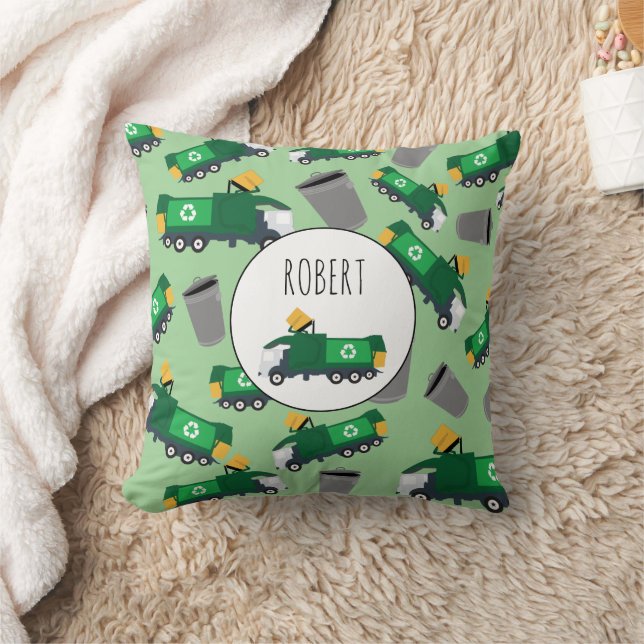 Recycling Garbage Truck Pattern Boys Name Cushion (Blanket)
