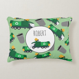 Recycling Garbage Truck Pattern Boys Name Decorative Cushion