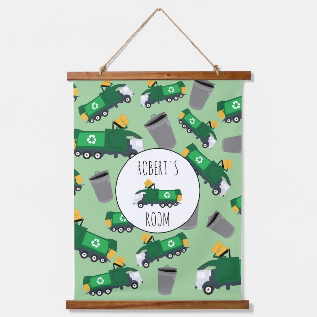 Recycling Garbage Truck Pattern Boys Name   Hanging Tapestry (Front)