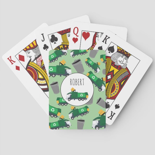 Recycling Garbage Truck Pattern Boys Name Playing Cards (Back)