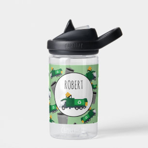 Recycling Garbage Truck Pattern Boys Name Water Bottle