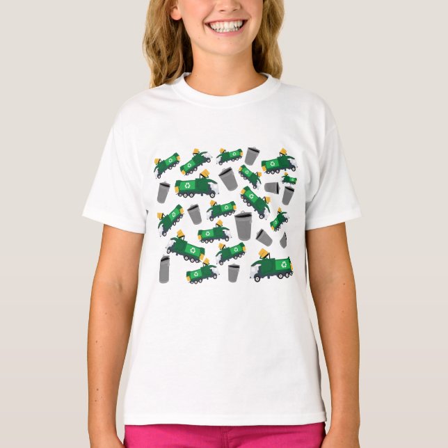 Recycling Garbage Truck Pattern T-Shirt (Front)