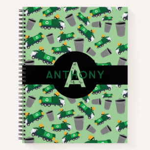 Recycling Garbage Trucks Pattern Kids Monogram Notebook