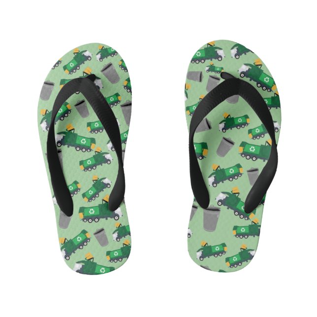 Recycling Garbage Trucks Pattern Kid's Thongs (Footbed)