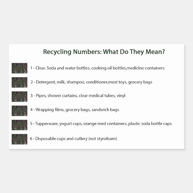 Recycling Numbers (White) Rectangular Sticker (Front)