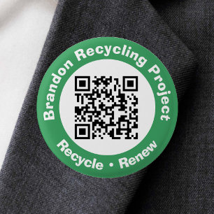 Recycling Project QR Code Recycle & Renew. 3 Cm Round Badge